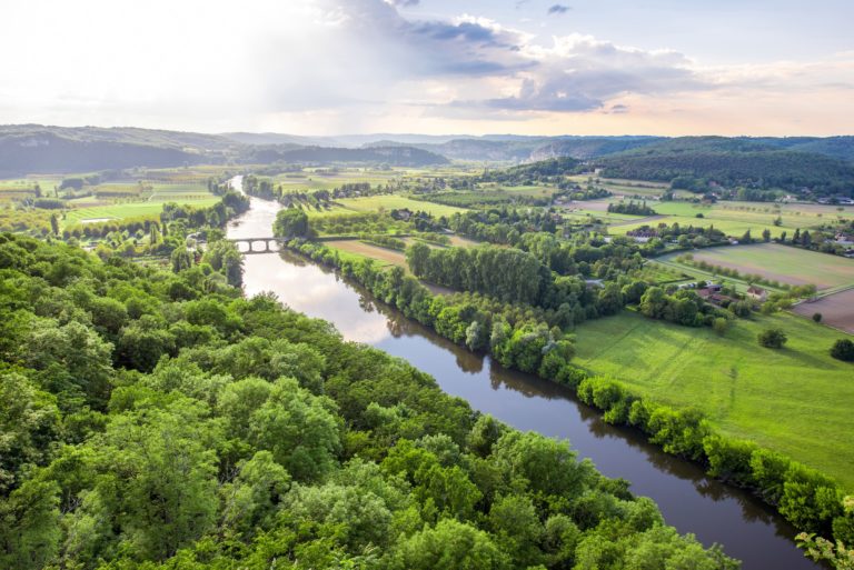 Landscape view on Dordogne river in France